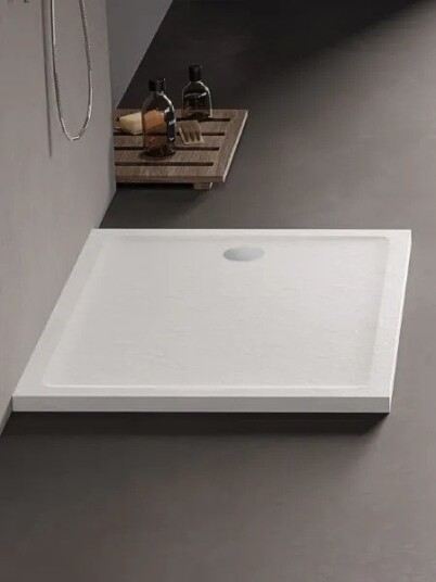 MILD STONE™ Dusjkar | Lav Rektangulær Utgave | Skifereffekt - White Matt, 90x140x4,5