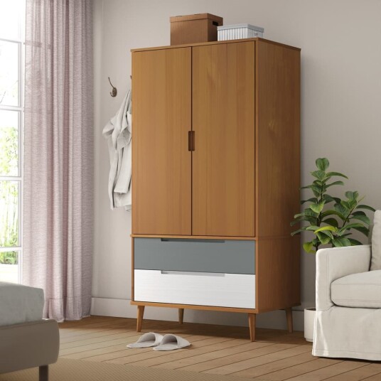Garderobe MOLDE brun 90x55x175 cm heltre furu Garderobe MOLDE brun 90x55x175 cm heltre furu