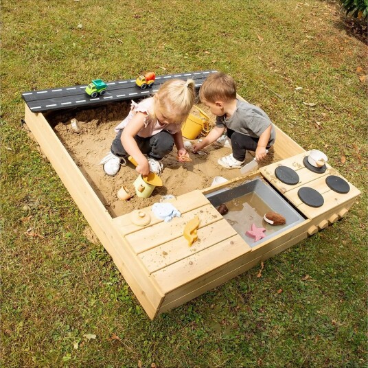 Roba Sandpit With Road Stove And Play Tray Beige 125X120X17.5CM