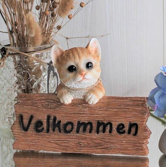Hagepynt Velkommen skilt med katt