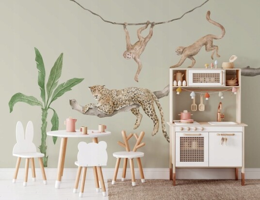 Veggklistremerke Leopard og aper