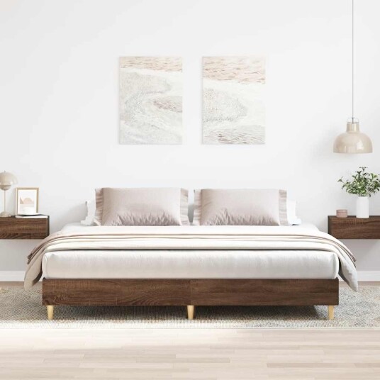 Sengeramme uten madrass brun eik 200x200 cm konstruert tre
