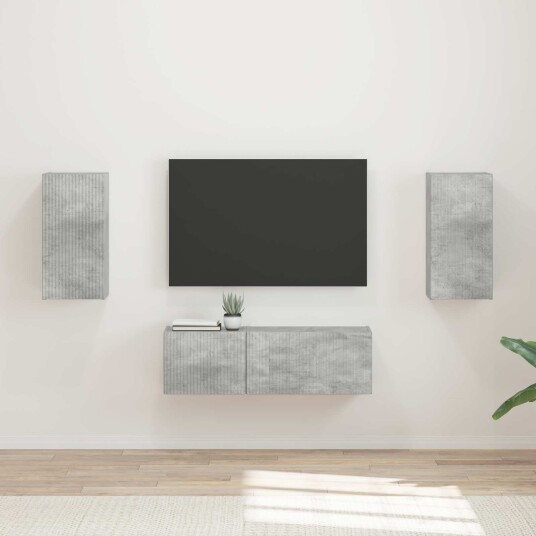 TV vegghyllesett Veggmontert 4 pcs Betonggrå Konstruert tre TV vegghyllesett Veggmontert 4 pcs Betonggrå Konstruert tre
