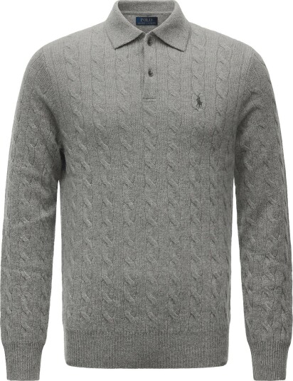 Polo Ralph Lauren Cable Knit Wool Cashmere Sweater FAWN GREY HEATHER XS