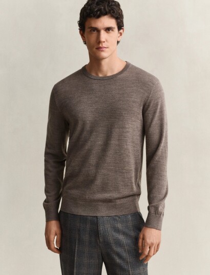 Gant Extrafine Merino Wool C Neck Brown XXXL