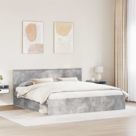 Sengestamme med hodegjerde Betong 200 x 200 cm Massiv furu