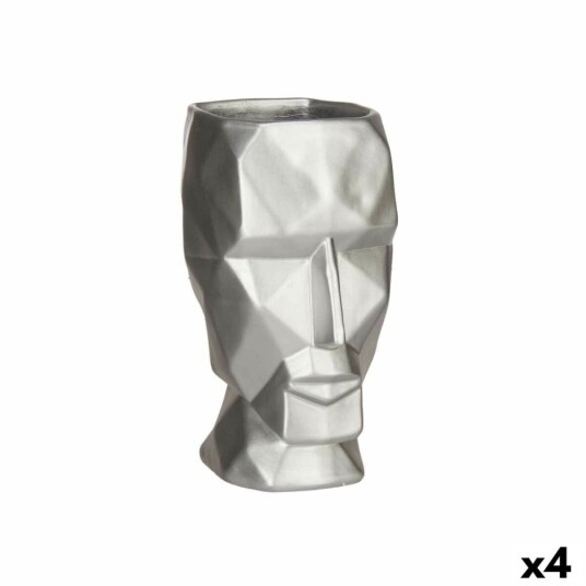 Gift Decor Vase 3d Ansikt Sølv Polyresin 12 X 24,5 X 16 Cm (4 Enheter)