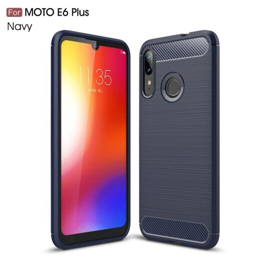 INCOVER Motorola Moto E6 Plus Carbon Texture Fleksibel Plastik Deksel - Navy