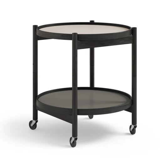 Brdr. Krüger Bølling Tray Table model 50 rullebord stone, sortlakkert eikestativ Brdr. Krüger Bølling Tray Table model 50 rullebord stone, sortlakkert eikestativ