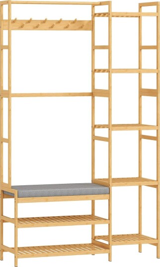 Bambus halltre med skohylle kroker og pute Bambus halltre med skohylle kroker og pute