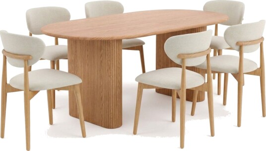 Noira spisegruppe uttrekkbar 160 220 cm eik med 6 Molly spisestoler Eik