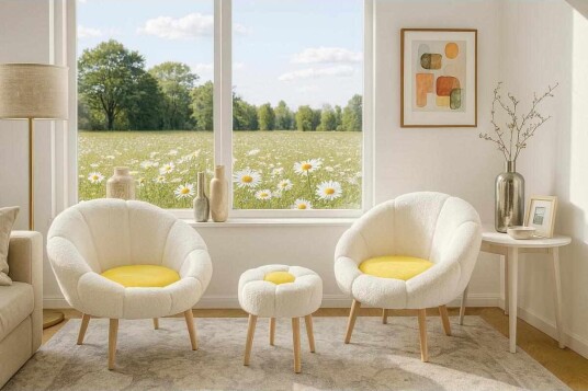Wing Chair & Pouffe Set (3 Pieces) Atelier Del Sofa -