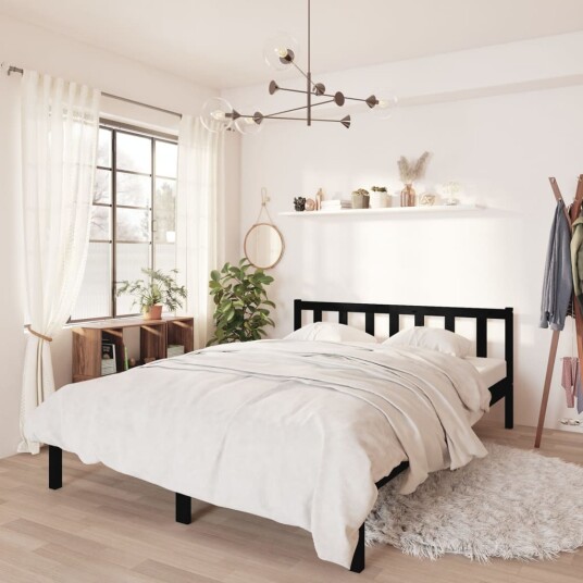 Sengeramme svart heltre furu 135x190 cm Double Sengeramme svart heltre furu 135x190 cm Double