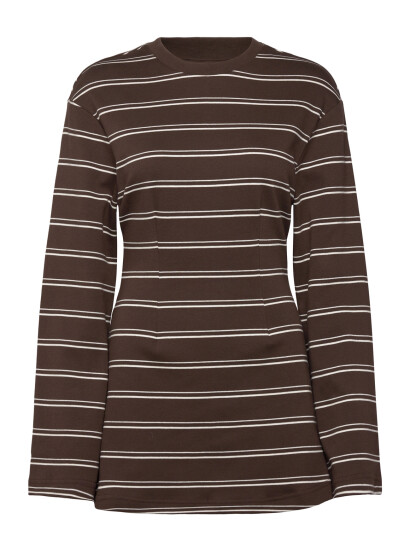 Monki Long Sleeved Cotton Mini Dress Brown XXS