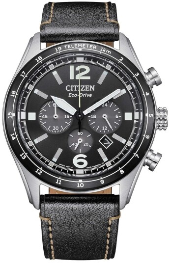 Citizen Herreklokke CA4654 04E Chrono Sort/Lær Ø43 mm Citizen Herreklokke CA4654 04E Chrono Sort/Lær Ø43 mm