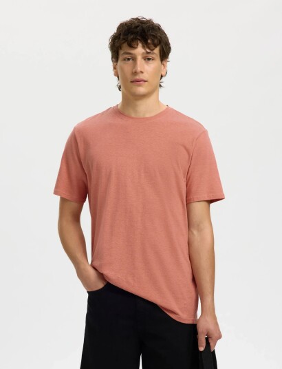 Selected Slhadam Linen Blend Ss Tee Noos CoraL