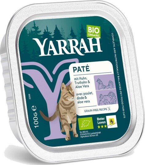 Yarrah Våtfôr Sparepakke Økologisk Pâté Økologisk & Økologisk Med Økologisk Aloe Vera Kylling Kalkun 48 X 100 G