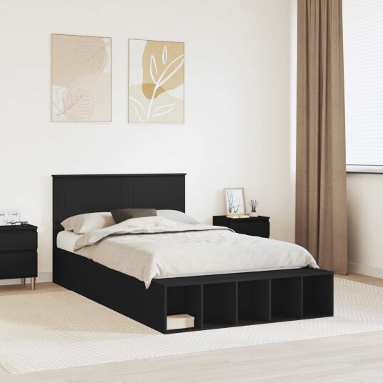 Sengestamme med hylle Svart 135 x 190 cm Konstruert tre