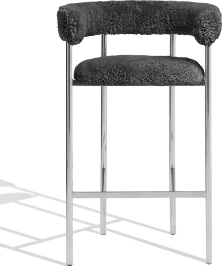 Møbel Copenhagen Font Barstol med Armlene 65 cm Saueull Grå/Polert Stålunderstell