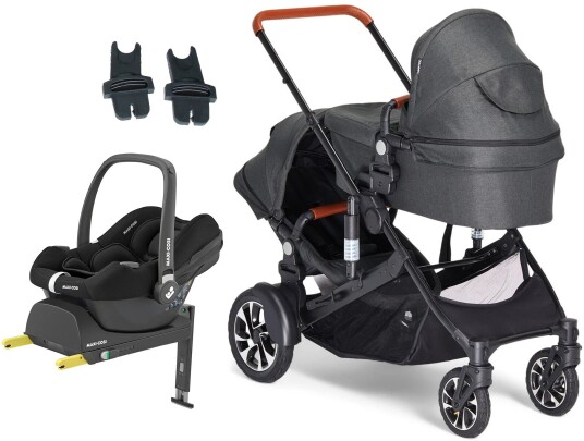 Beemoo Maxi 4 Twin Søskenvogn Inkl. Maxi-Cosi CabrioFix Babybilstol &  Base Black