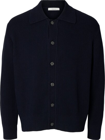 Selected Slmdry Ls Rib Polo Cardigan SKY CAPTAIN S