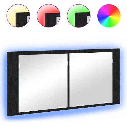  LED speilskap svart eik 100x12x45 cm konstruert tre