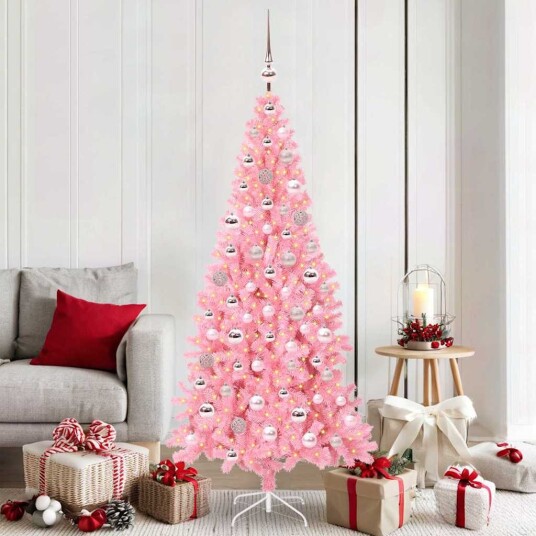  Juletre med 300 LED med stativ Rosa 180 cm PVC