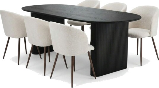 Noira spisegruppe uttrekkbar 160–220 cm svart med 6 Greya spisestoler   Svart