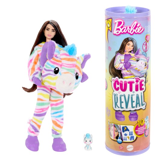 Barbie Cutie Reveal Zebra dukke med regnbue-stripet sebrakostyme