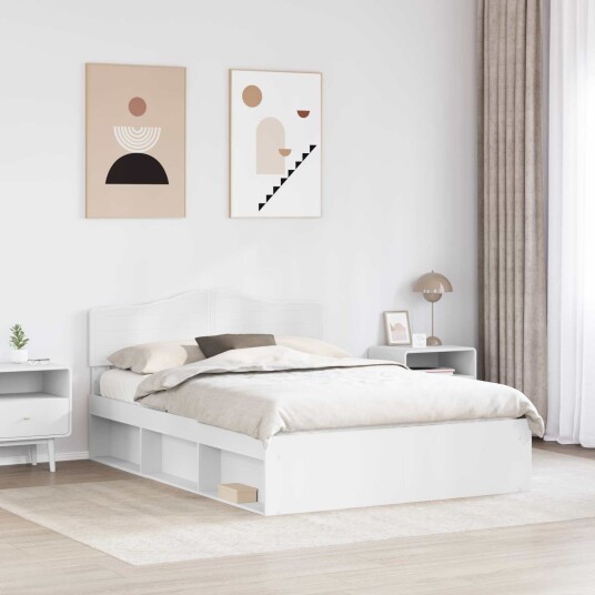  Sengestamme med hodegjerde Hvit 140 x 190 cm Massiv furu