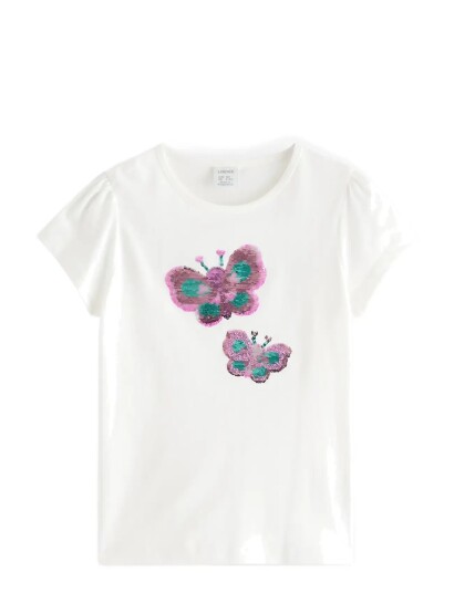 Lindex Top Ss Butterfly Flipsequins White 110 Lindex Top Ss Butterfly Flipsequins White 110