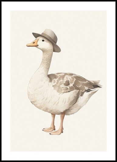 Gentleman Goose Fedora Hat Whimsical Bird Plakat Plakat / 40x50cm