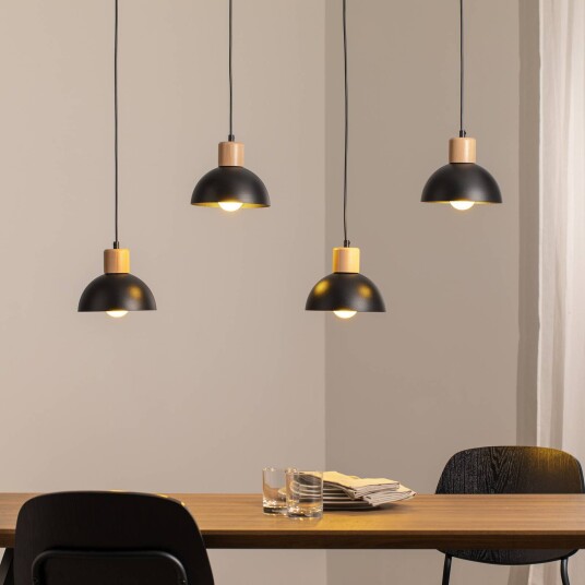 Emibig Lighting Seco pendellampe lengde 90 cm svart metall/tre 4 lyskilder.
