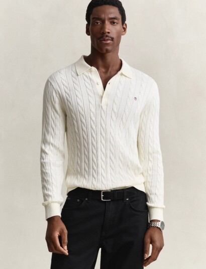 Gant Classic Cable Knit Sweater Cream XXXL