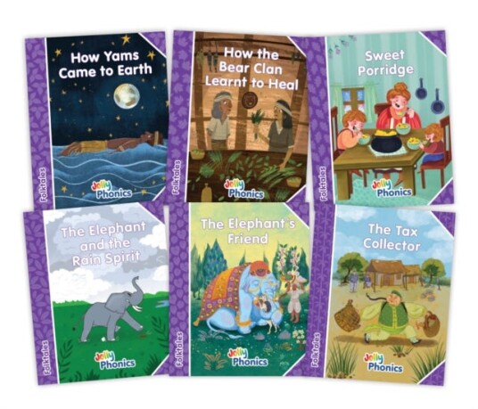 Jolly Phonics Folktales Purple Readers (Level 5) Complete Set (16)  in Precursive Letters (British English edition)