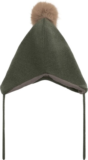 Minymo Hat W. Detachable Fake Fur Khaki green 52