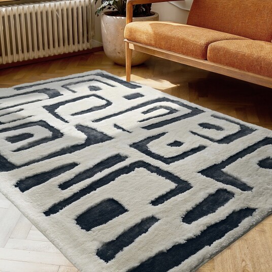 Ryetepper Palmyra hvit/marineblå Størrelse: 200 x 290 cm