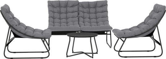 Hagemøbelsett i stål for 4 personer værbestandig balkongmøbelsett med 2 sofaer lenestoler sidebord sittepute uteservering,
