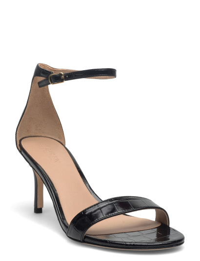 Lauren Ralph Lauren Allie Mid-Heel Crocodile-Embossed Sandal - Black - 41