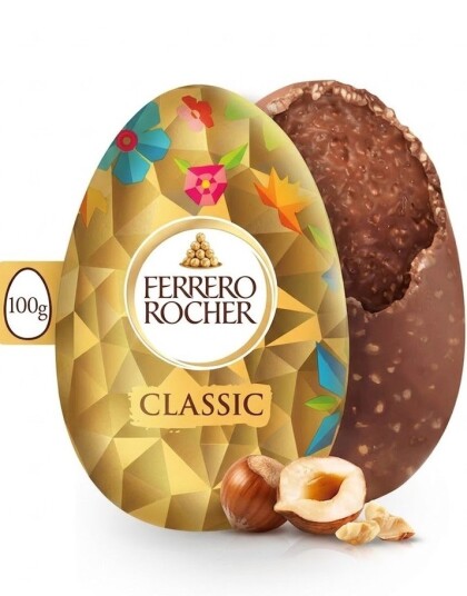 1 stk Ferrero Rocher Classic   Melkesjokolade Egg med Hasselnøtter 100  gram
