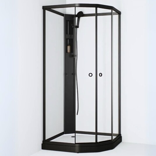 Macro Design Flow Semi Dusjkabinett Svart / 91x91cm Hvit Glass