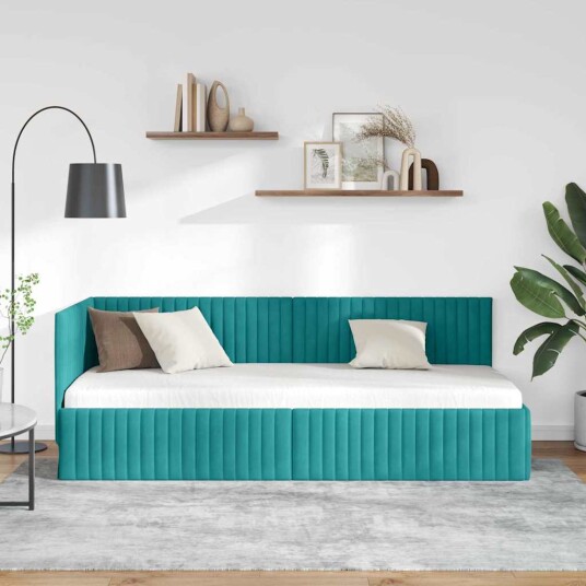 Hjørnesengramme med hodegjerde Turkis 80 cm x 200 cm Fløyel