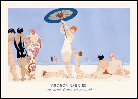 Au Lido Vintage French Beach Scene Illustration George Barbier 1920 Plakat Plakat / 70x100cm