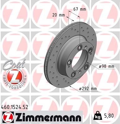 Bremseskive ZIMMERMANN 460.1524.52