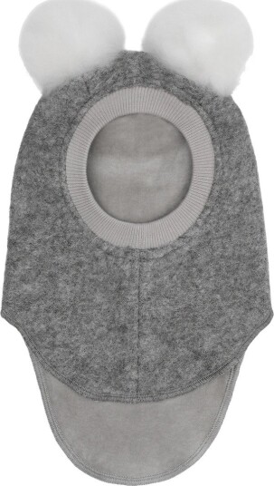 Huttelihut Balaclava i Ull med Alpakkadusker - Grå Melange (6-12 mnd)
