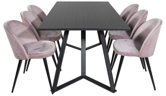 Venture Design Marina & Velvet spisegruppe Svart/svart 6 st stoler & bord 180 x 90 cm