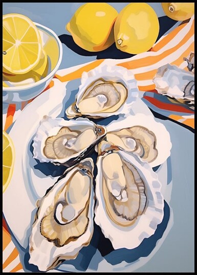 Fresh Oysters & Lemons Seaside Lunch Plakat Plakat / 50x70cm