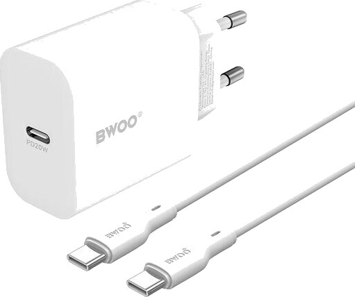 BWOO Vegglader med PD 20W 1xUSB C med USB C kabel Hvit BWOO Vegglader med PD 20W 1xUSB C med USB C kabel Hvit