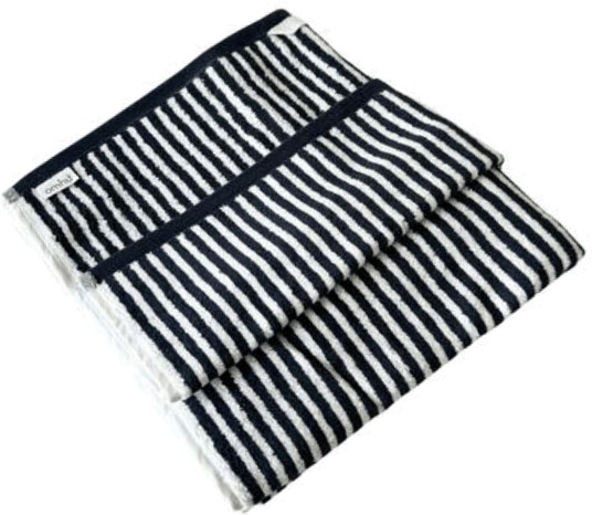 Omhu Økologisk Stribet Håndklæde   Frotté/Velour   Navy   50X100CM