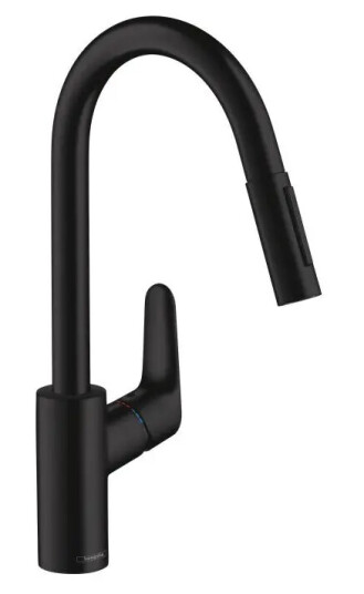 Hansgrohe Focus 240 kjøkkenbatteri Med uttrekkbar tut og dusj, Sort Matt Hansgrohe Focus 240 kjøkkenbatteri Med uttrekkbar tut og dusj, Sort Matt